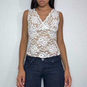 Y2k WHITE LACE V NECK TANK TOP
